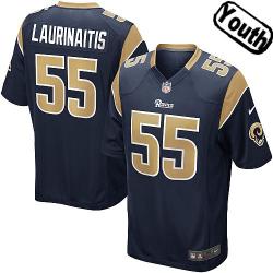 [NEW,Sewn-on]James Laurinaitis Youth Football Jersey - St Louis  #55 LAURINAITIS Jersey (Blue) For Youth/Kid