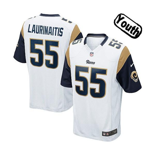 [NEW,Sewn-on]James Laurinaitis Youth Football Jersey - St Louis  #55 LAURINAITIS Jersey (White) For Youth/Kid