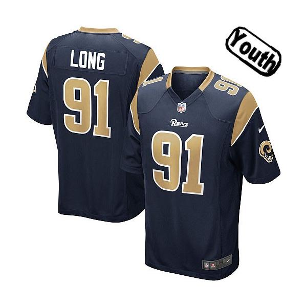 [NEW,Sewn-on]Chris Long Youth Football Jersey - St Louis  #91 LONG Jersey (Blue) For Youth/Kid