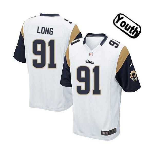 [NEW,Sewn-on]Chris Long Youth Football Jersey - St Louis  #91 LONG Jersey (White) For Youth/Kid