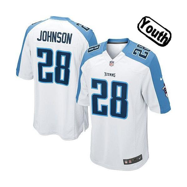 [NEW,Sewn-on]Chris Johnson Youth Football Jersey - Tennessee #28 JOHNSON Jersey (White) For Youth/Kid