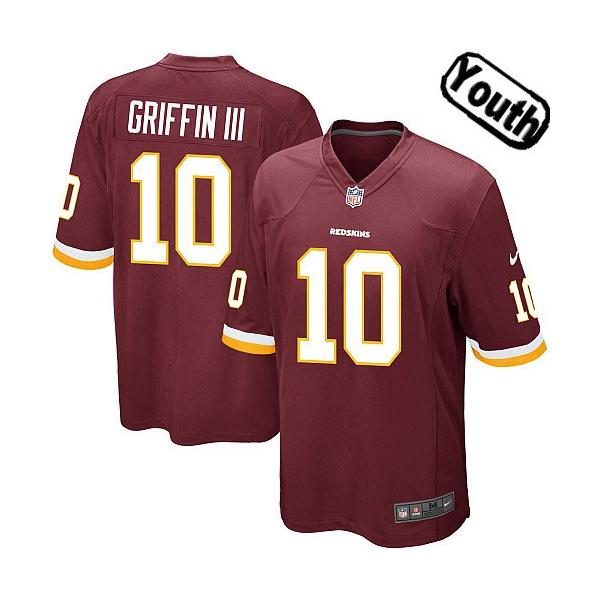 [NEW,Sewn-on]Robert Griffin III Youth Football Jersey - Washington #10 GRIFFIN III Jersey (Red) For Youth/Kid