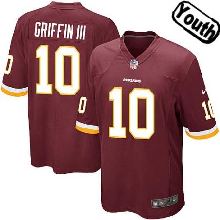 [NEW,Sewn-on]Robert Griffin III Youth Football Jersey - Washington #10 GRIFFIN III Jersey (Red) For Youth/Kid