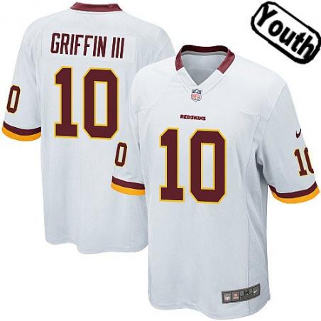 [NEW,Sewn-on]Robert Griffin III Youth Football Jersey - Washington #10 GRIFFIN III Jersey (White) For Youth/Kid