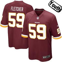 [NEW,Sewn-on]London Fletcher Youth Football Jersey - Washington #59 FLETCHER Jersey (Red) For Youth/Kid