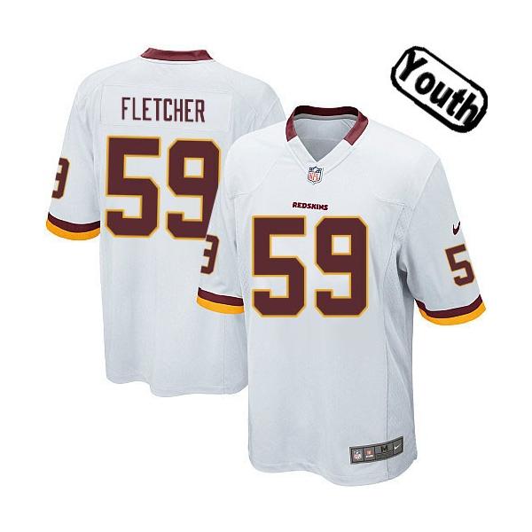 [NEW,Sewn-on]London Fletcher Youth Football Jersey - Washington #59 FLETCHER Jersey (White) For Youth/Kid