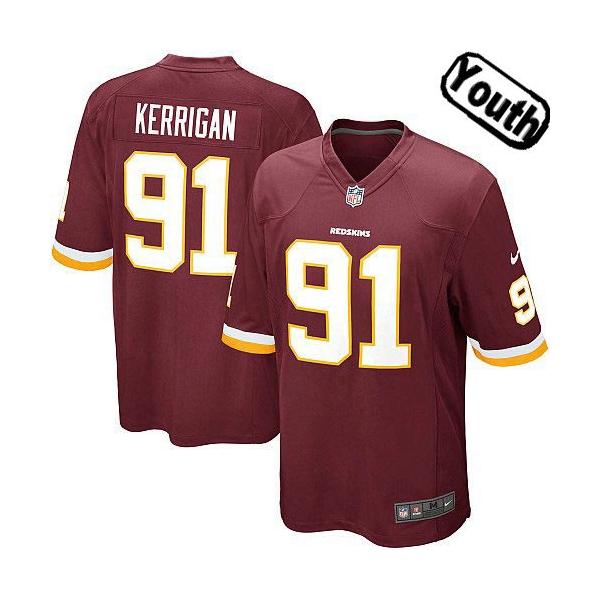 [NEW,Sewn-on]Ryan Kerrigan Youth Football Jersey - Washington #91 KERRIGAN Jersey (Red) For Youth/Kid