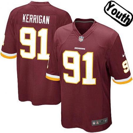 [NEW,Sewn-on]Ryan Kerrigan Youth Football Jersey - Washington #91 KERRIGAN Jersey (Red) For Youth/Kid