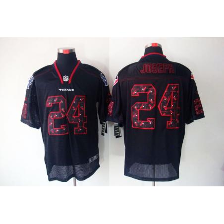 [NEW,Lights-Out with logos]Johnathan Joseph Football Jersey -Houston #24 Black Jersey