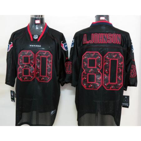 [NEW,Lights-Out with logos]Andre Johnson Football Jersey -Houston #80 Black Jersey