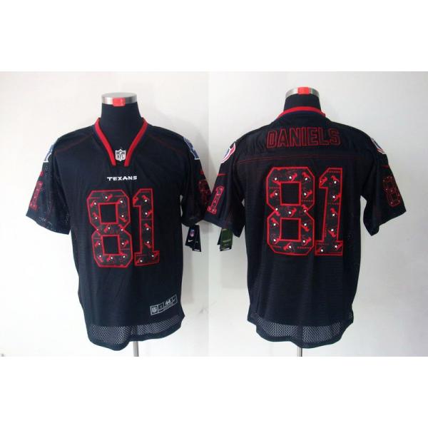 [NEW,Lights-Out with logos]Owen Daniels Football Jersey -Houston #81 Black Jersey