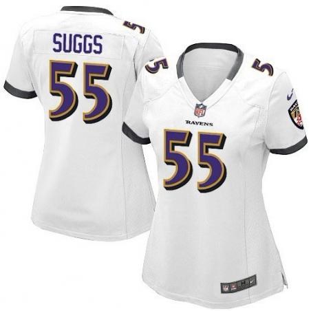 SUGGS Baltimore #55 Womens Football Jersey - Terrell Suggs Womens Football Jersey (White)_Free Shipping