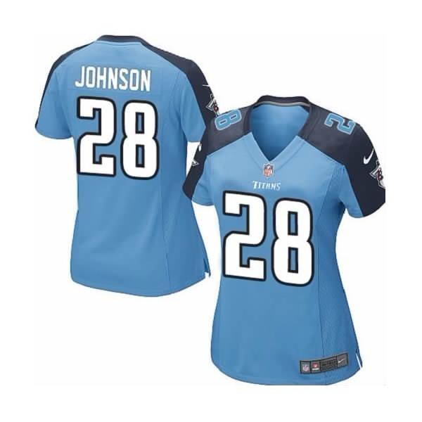 JOHNSON Tennessee #28 Womens Football Jersey - Chris Johnson Womens Football Jersey (Blue)_Free Shipping