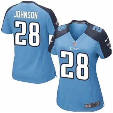 JOHNSON Tennessee #28 Womens Football Jersey - Chris Johnson Womens Football Jersey (Blue)_Free Shipping