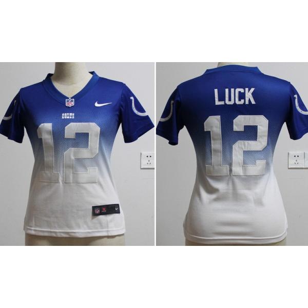 [Drift Fashion] LUCK Indianapolis #12 Womens Football Jersey - Andrew Luck Womens Football Jersey (Blue-White)_Free Shipping