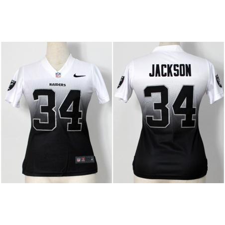 [Drift Fashion] JACKSON Oakland #34 Womens Football Jersey - Bo Jackson Womens Football Jersey (White-Black)_Free Shipping