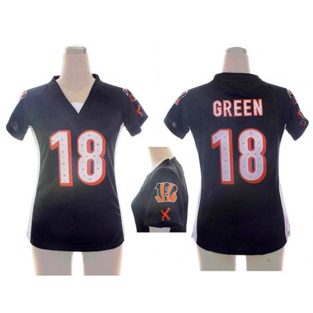 [Fashion I] GREEN Cincinnati #18 Womens Football Jersey - A.J. Green Womens Football Jersey (Black)_Free Shipping