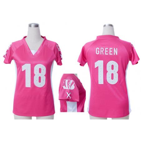 [Fashion I] GREEN Cincinnati #18 Womens Football Jersey - A.J. Green Womens Football Jersey (Pink)_Free Shipping