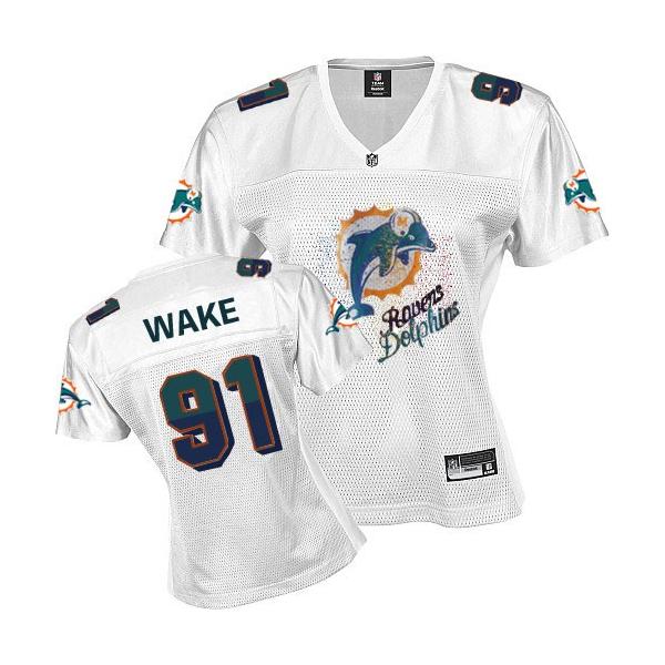 [FEM FAN I] WAKE Miami #91 Womens Football Jersey - Cameron Wake Womens Football Jersey (White)_Free Shipping