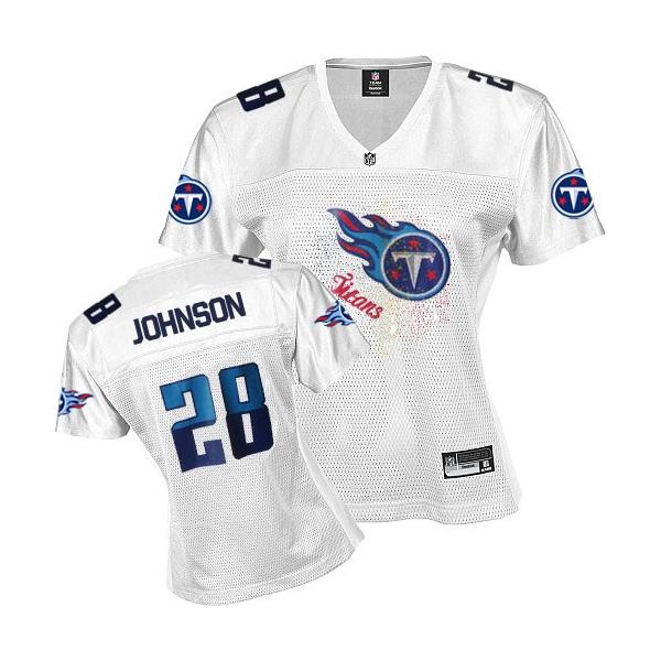 [FEM FAN I] JOHNSON Tennessee #28 Womens Football Jersey - Chris Johnson Womens Football Jersey (White)_Free Shipping