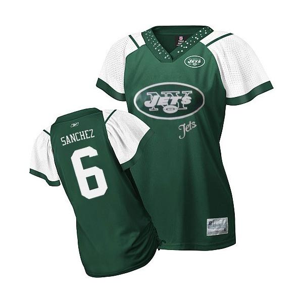 [Field Flirt Fashion II] SANCHEZ NY-Jet #6 Womens Football Jersey - Mark Sanchez Womens Football Jersey (Green)_Free Shipping