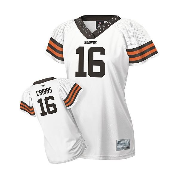 [Field Flirt Fashion I] CRIBBS Cleveland #16 Womens Football Jersey - Joshua Cribbs Womens Football Jersey (White)_Free Shipping