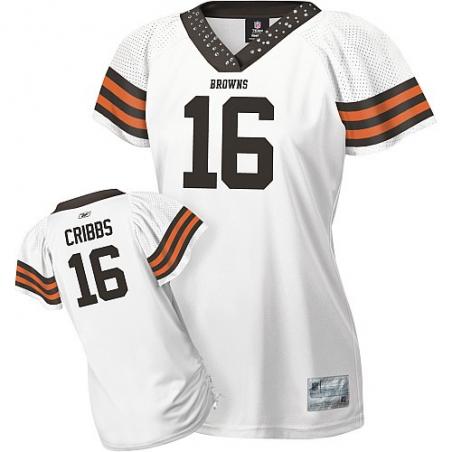 [Field Flirt Fashion I] CRIBBS Cleveland #16 Womens Football Jersey - Joshua Cribbs Womens Football Jersey (White)_Free Shipping