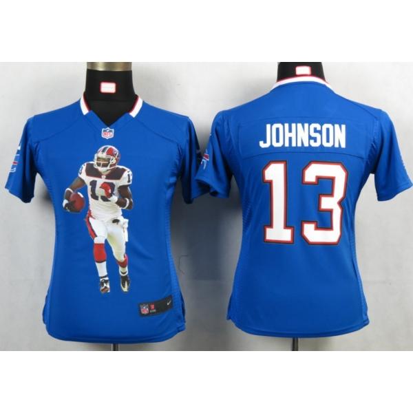 [Portrait Fashion] JOHNSON Buffalo #13 Womens Football Jersey - Steve Johnson Womens Football Jersey (Blue)_Free Shipping