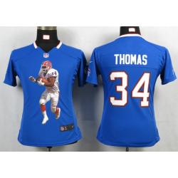 [Portrait Fashion] THOMAS Buffalo #34 Womens Football Jersey - Thurman Thomas Womens Football Jersey (Blue)_Free Shipping