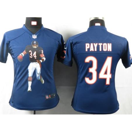 [Portrait Fashion] PAYTON Chicago #34 Womens Football Jersey - Walter Payton Womens Football Jersey (Blue)_Free Shipping