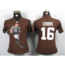 [Portrait Fashion] CRIBBS Cleveland #16 Womens Football Jersey - Joshua Cribbs Womens Football Jersey (Brown)_Free Shipping