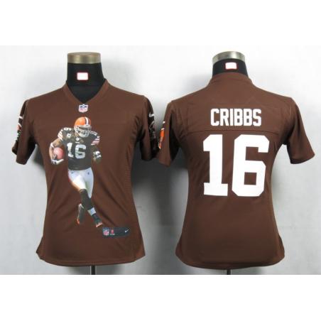 [Portrait Fashion] CRIBBS Cleveland #16 Womens Football Jersey - Joshua Cribbs Womens Football Jersey (Brown)_Free Shipping