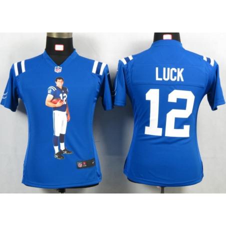 [Portrait Fashion] LUCK Indianapolis #12 Womens Football Jersey - Andrew Luck Womens Football Jersey (Blue)_Free Shipping