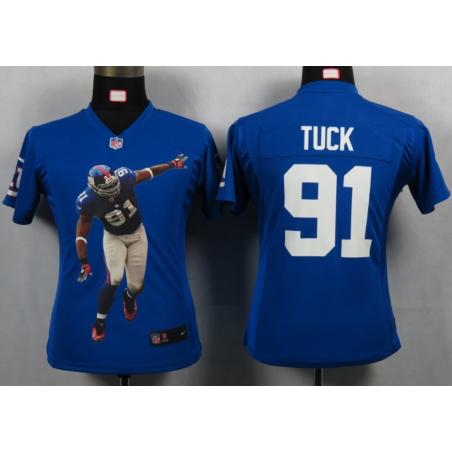 [Portrait Fashion] TUCK NY-Giant #91 Womens Football Jersey - Justin Tuck Womens Football Jersey (Blue)_Free Shipping