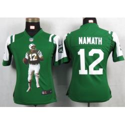 [Portrait Fashion] NAMATH NY-Jet #12 Womens Football Jersey - Joe Namath Womens Football Jersey (Green)_Free Shipping