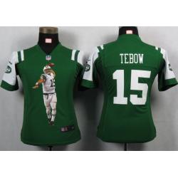 [Portrait Fashion] TEBOW NY-Jet #15 Womens Football Jersey - Tim Tebow Womens Football Jersey (Green)_Free Shipping