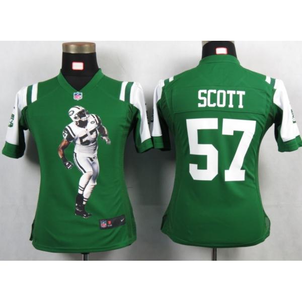 [Portrait Fashion] SCOTT NY-Jet #57 Womens Football Jersey - Bart Scott Womens Football Jersey (Green)_Free Shipping