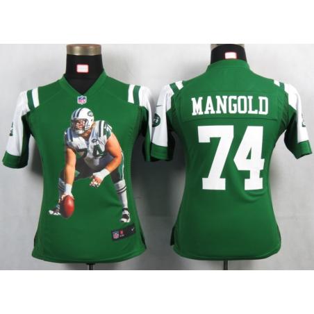 [Portrait Fashion] MANGOLD NY-Jet #74 Womens Football Jersey - Nick Mangold Womens Football Jersey (Green)_Free Shipping