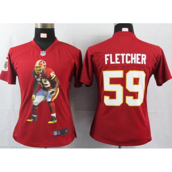 [Portrait Fashion] FLETCHER Washington #59 Womens Football Jersey - London Fletcher Womens Football Jersey (Red)_Free Shipping