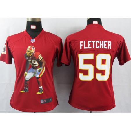 [Portrait Fashion] FLETCHER Washington #59 Womens Football Jersey - London Fletcher Womens Football Jersey (Red)_Free Shipping