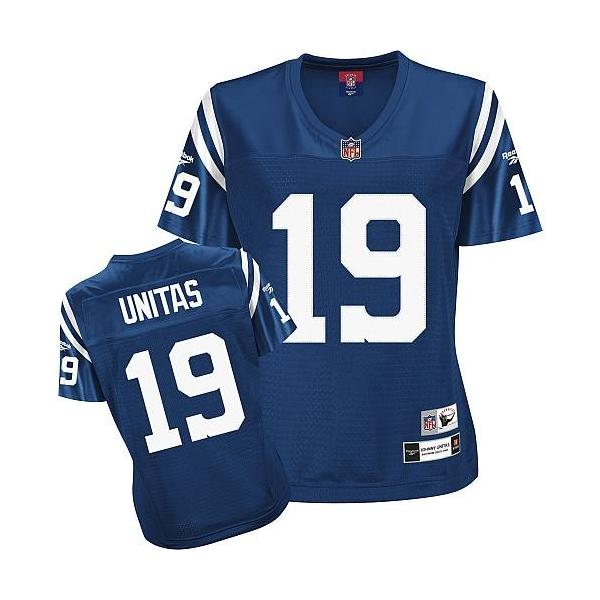 [Rbk Team Jersey] UNITAS Indianapolis #19 Womens Football Jersey - Johnny Unitas Womens Football Jersey (Blue)_Free Shipping