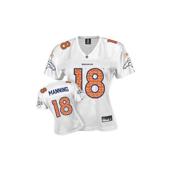 [Sweetheart] MANNING Denver #18 Womens Football Jersey - Peyton Manning Womens Football Jersey (White)_Free Shipping