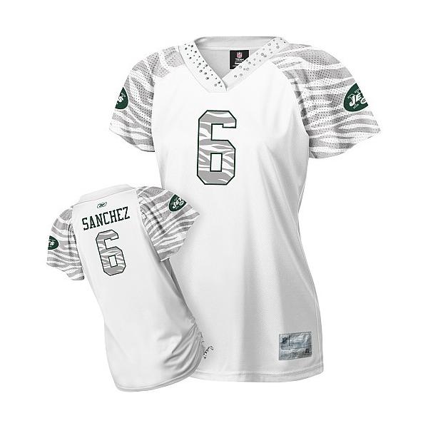 [Zebra Field Flirt] SANCHEZ NY-Jet #6 Womens Football Jersey - Mark Sanchez Womens Football Jersey (White)_Free Shipping