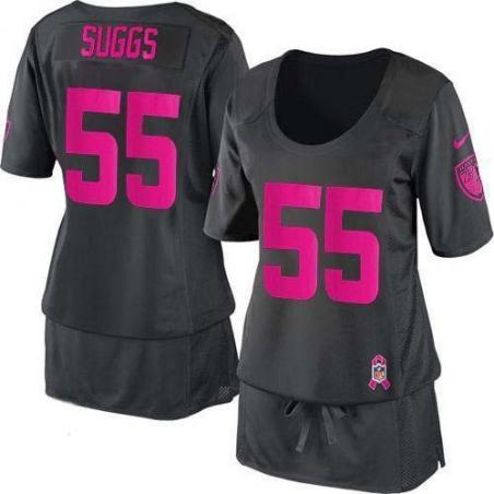 [BCA DRESS] SUGGS Baltimore #55 Womens Football Jersey - Terrell Suggs Womens Football Jersey (Grey)_Free Shipping