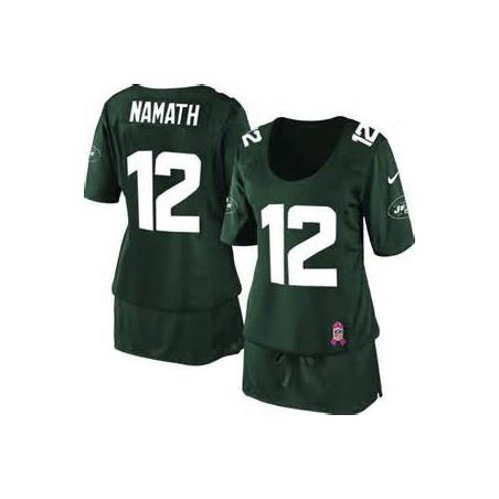 [BCA DRESS] NAMATH NY-Jet #12 Womens Football Jersey - Joe Namath Womens Football Jersey (Green)_Free Shipping