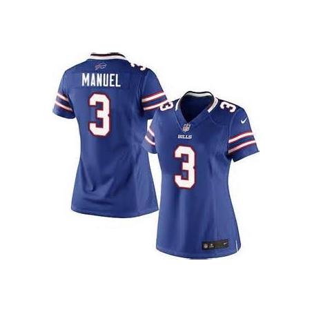 [Game] MANUEL Buffalo #3 Womens Football Jersey - E.J. Manuel Womens Football Jersey (Blue)_Free Shipping