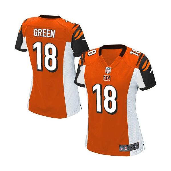 [Game] GREEN Cincinnati #18 Womens Football Jersey - A.J. Green Womens Football Jersey (Orange)_Free Shipping