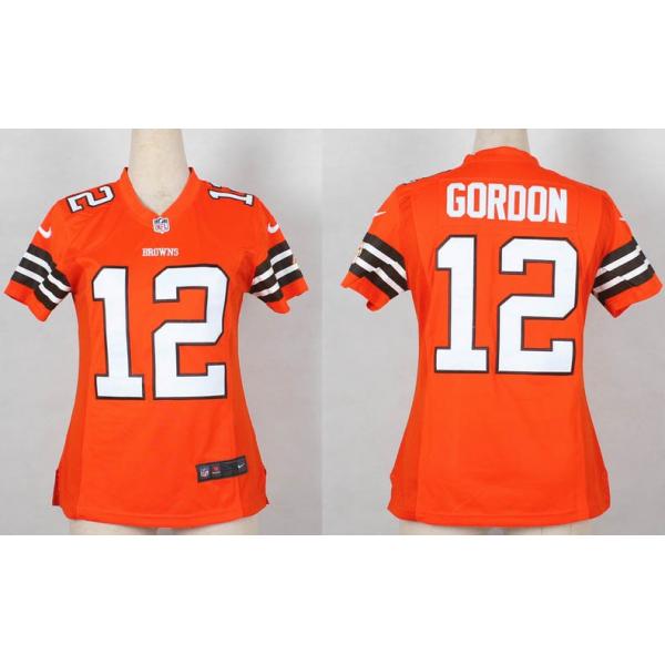 [Game] GORDON Cleveland #12 Womens Football Jersey - Josh Gordon Womens Football Jersey (Orange)_Free Shipping