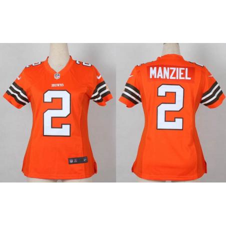 [Game] MANZIEL Cleveland #2 Womens Football Jersey - Johnny Manziel Womens Football Jersey (Orange)_Free Shipping