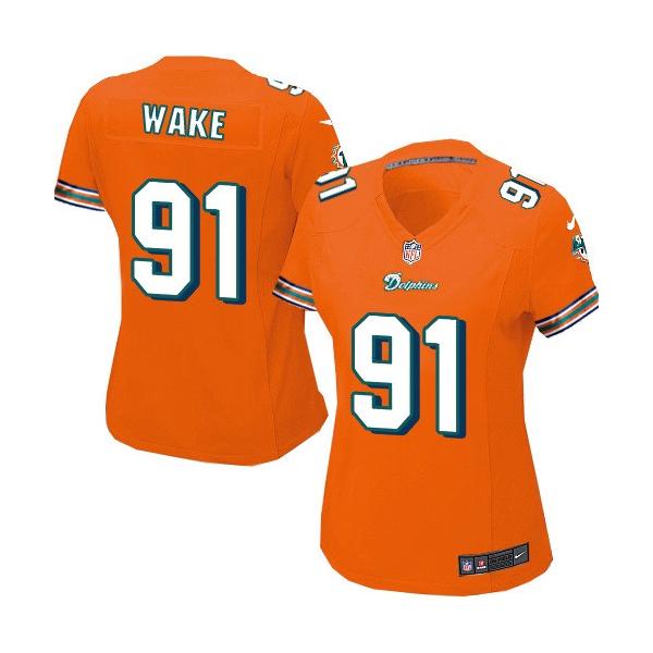 [Limited] WAKE Miami #91 Womens Football Jersey - Cameron Wake Womens Football Jersey (Orange)_Free Shipping